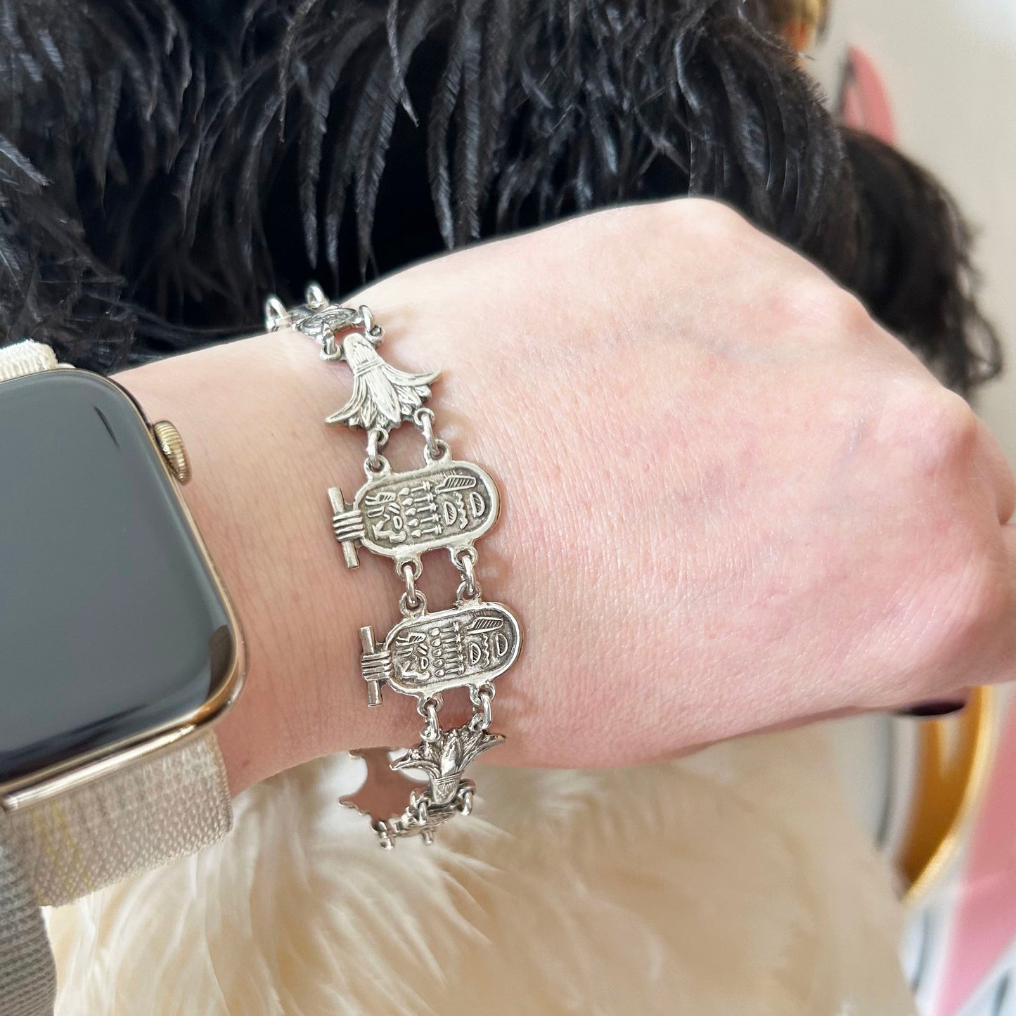 Vintage Sterling Silver Bracelet | Egyptian Theme