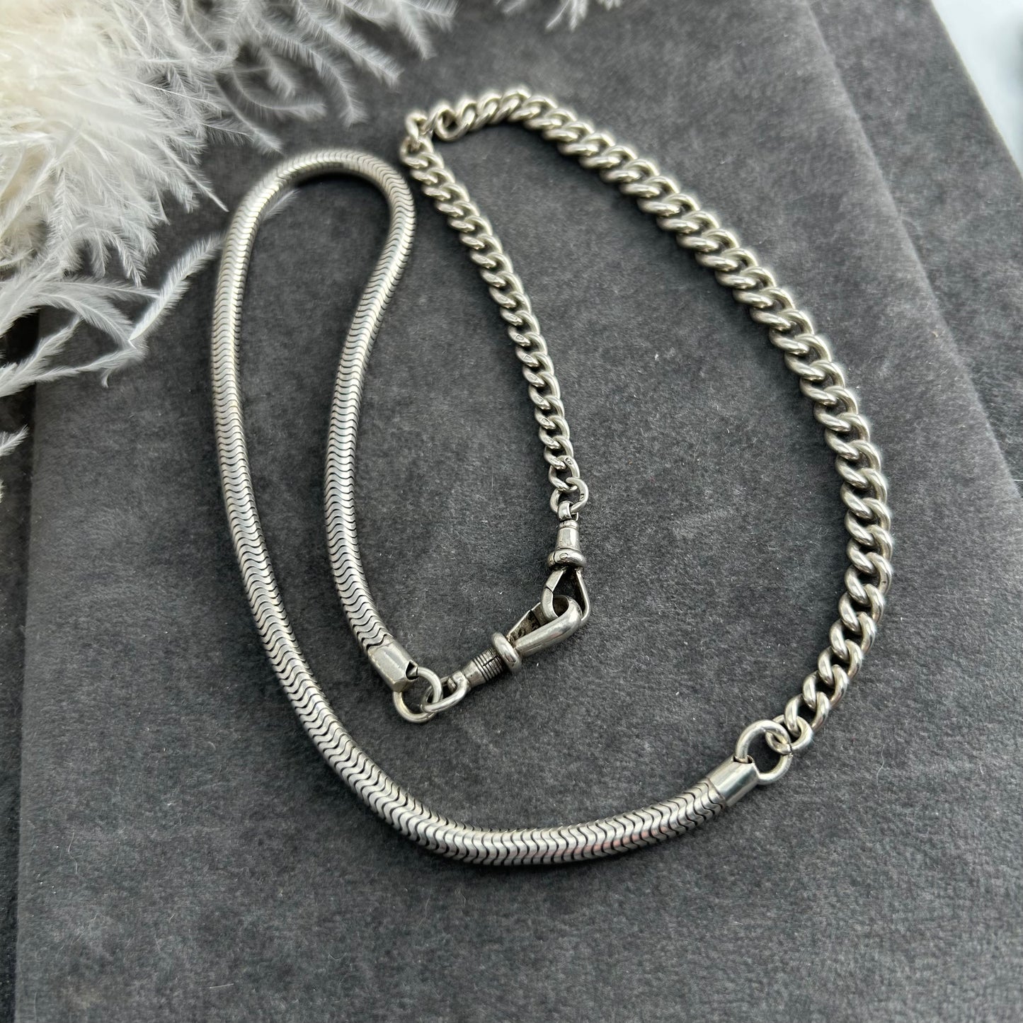 Antique Sterling Silver Watch Chain with Amethyst Shaker