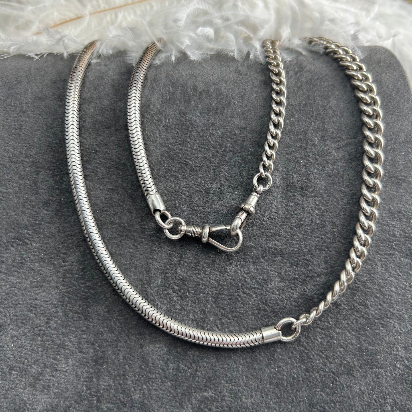 Antique Sterling Silver Watch Chain with Amethyst Shaker