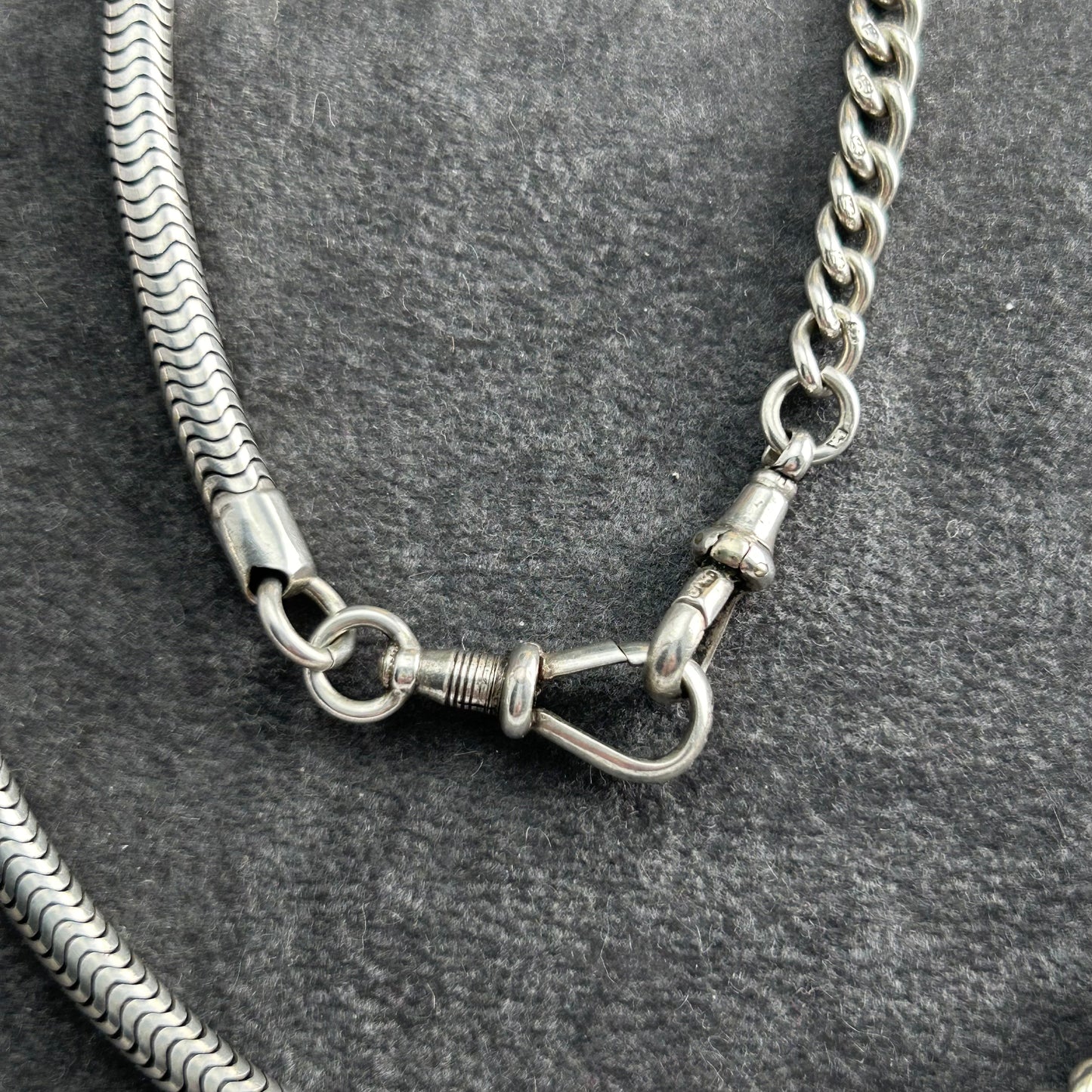 Antique Sterling Silver Watch Chain with Amethyst Shaker