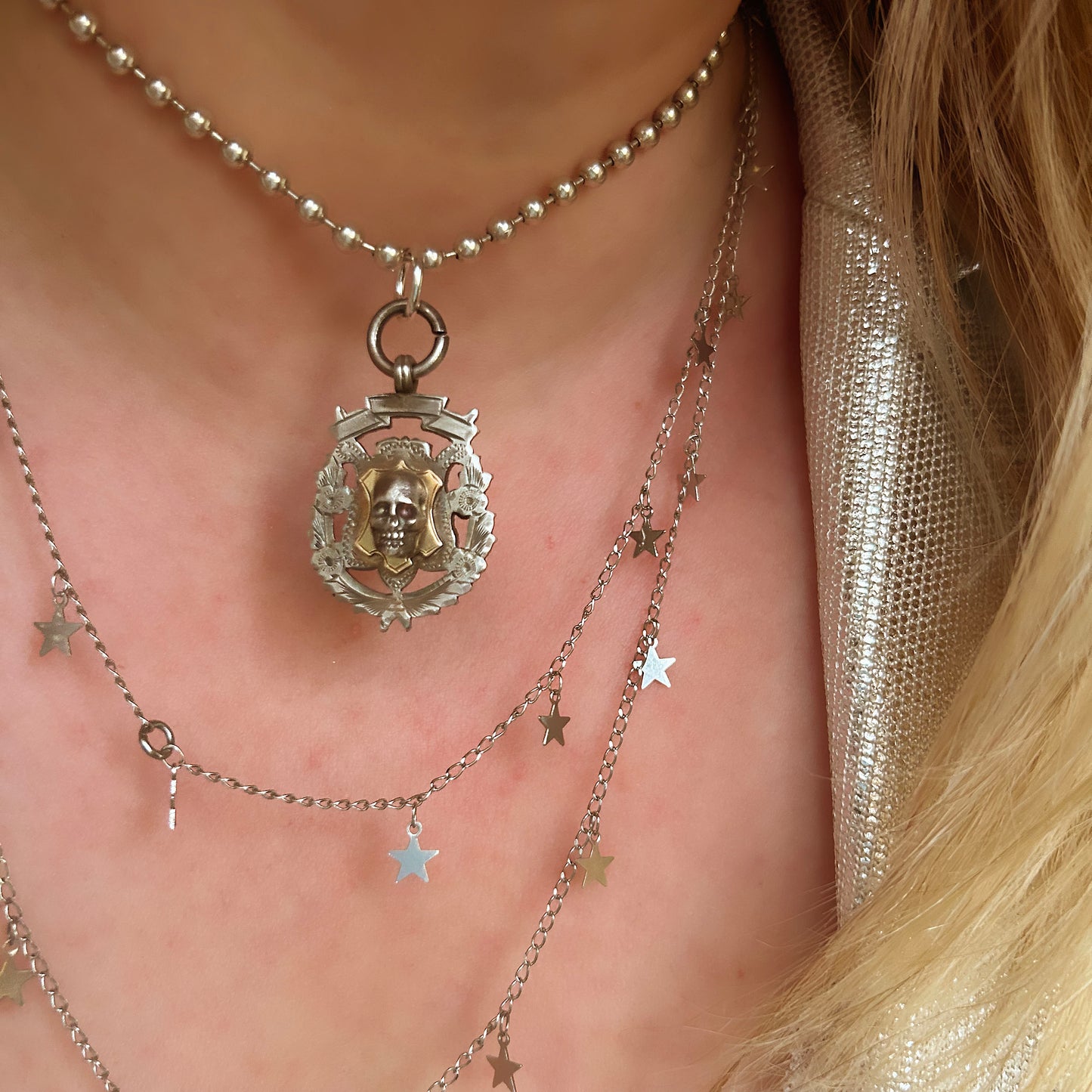 Memento Mori | Vintage Silver Skull Fob Necklace