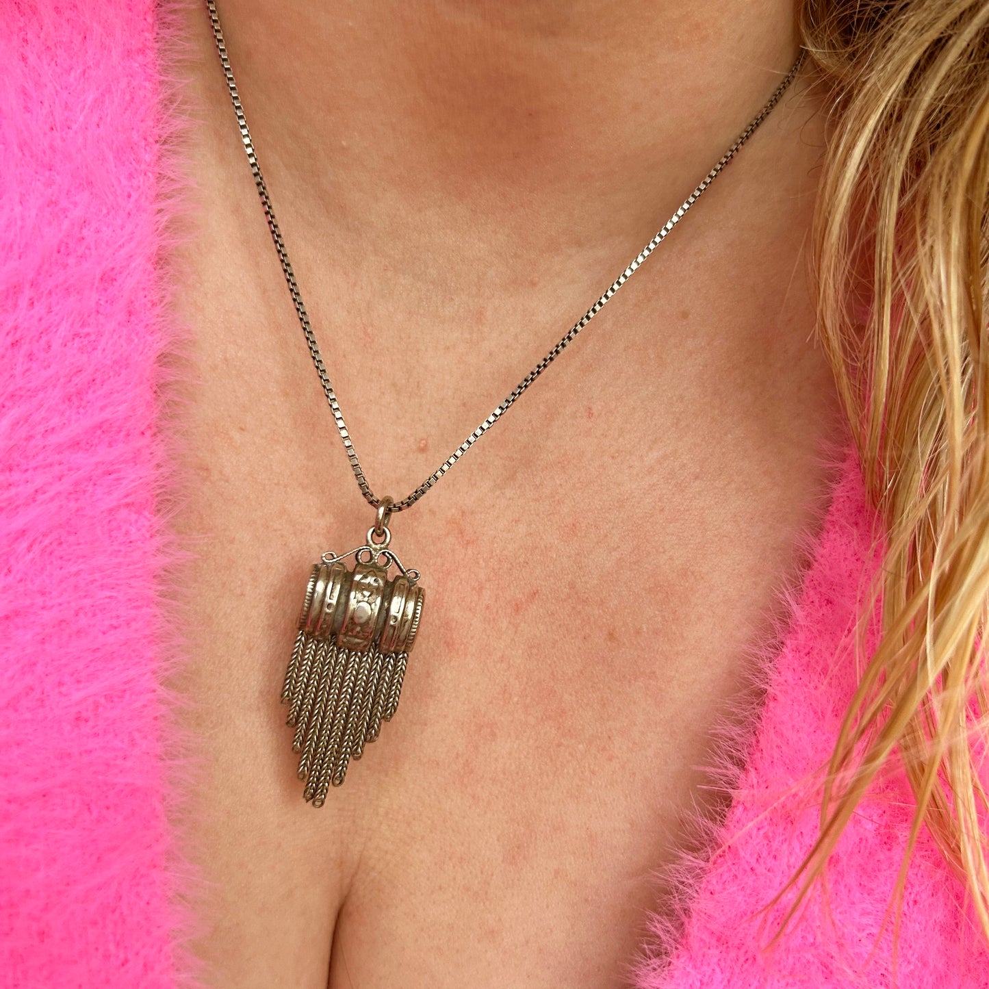 Vintage Silver Tassel Necklace | Barrel Tassel