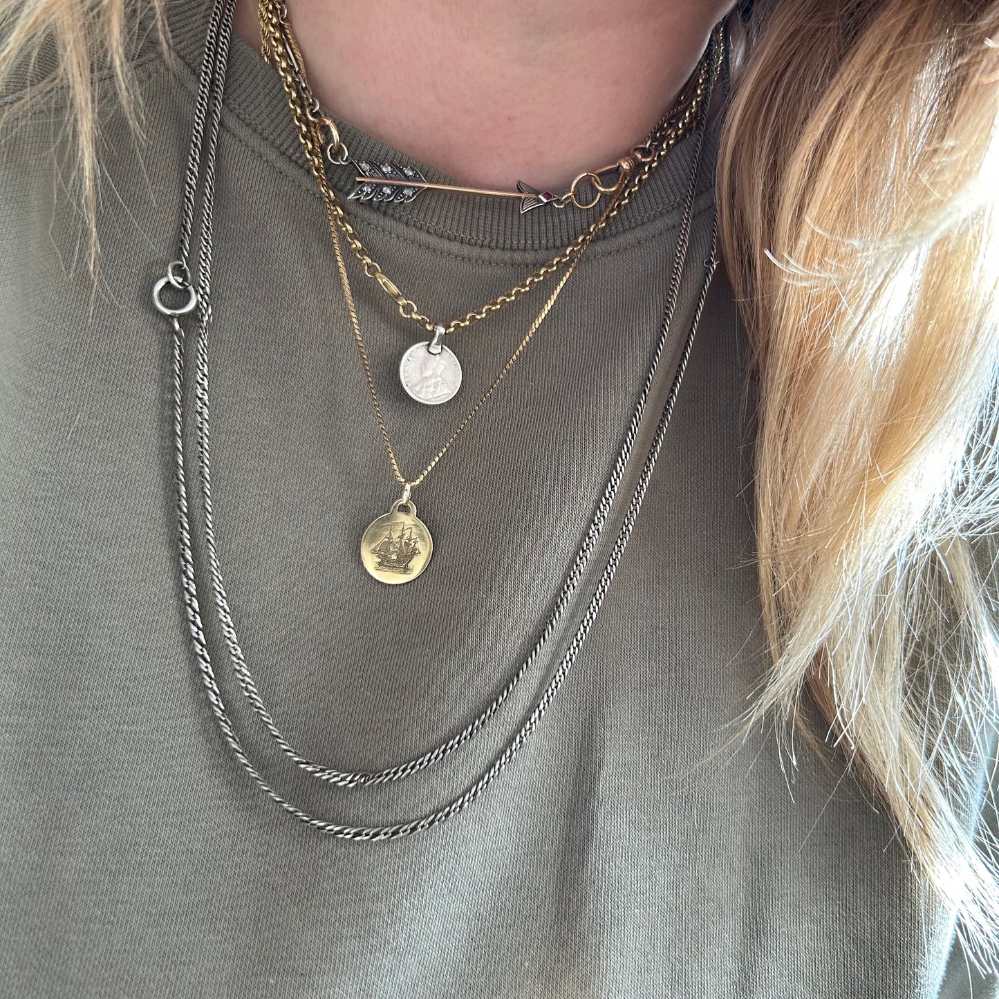 Antique Sterling Silver Curb Chain | Muff Chain