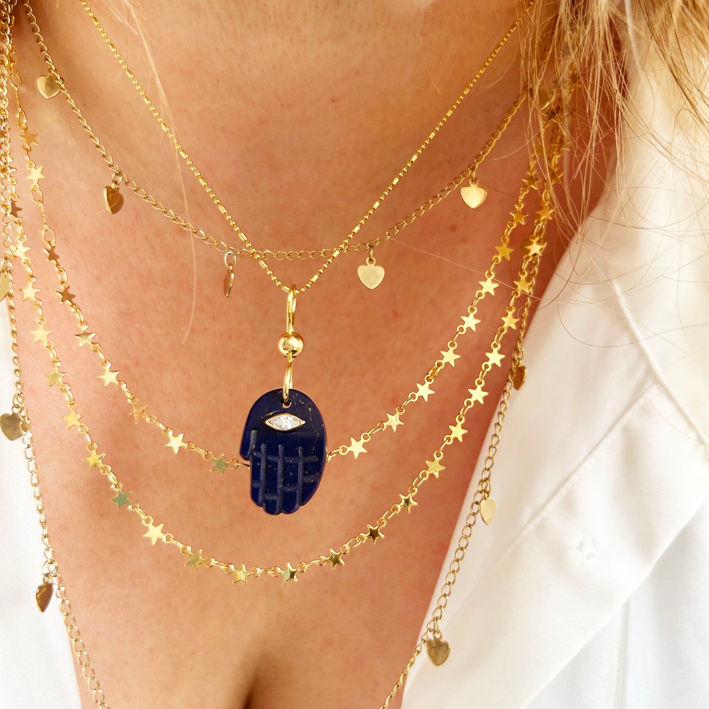 Gemstone Hamsa Charm Necklace | Malachite, Onyx or Lapis