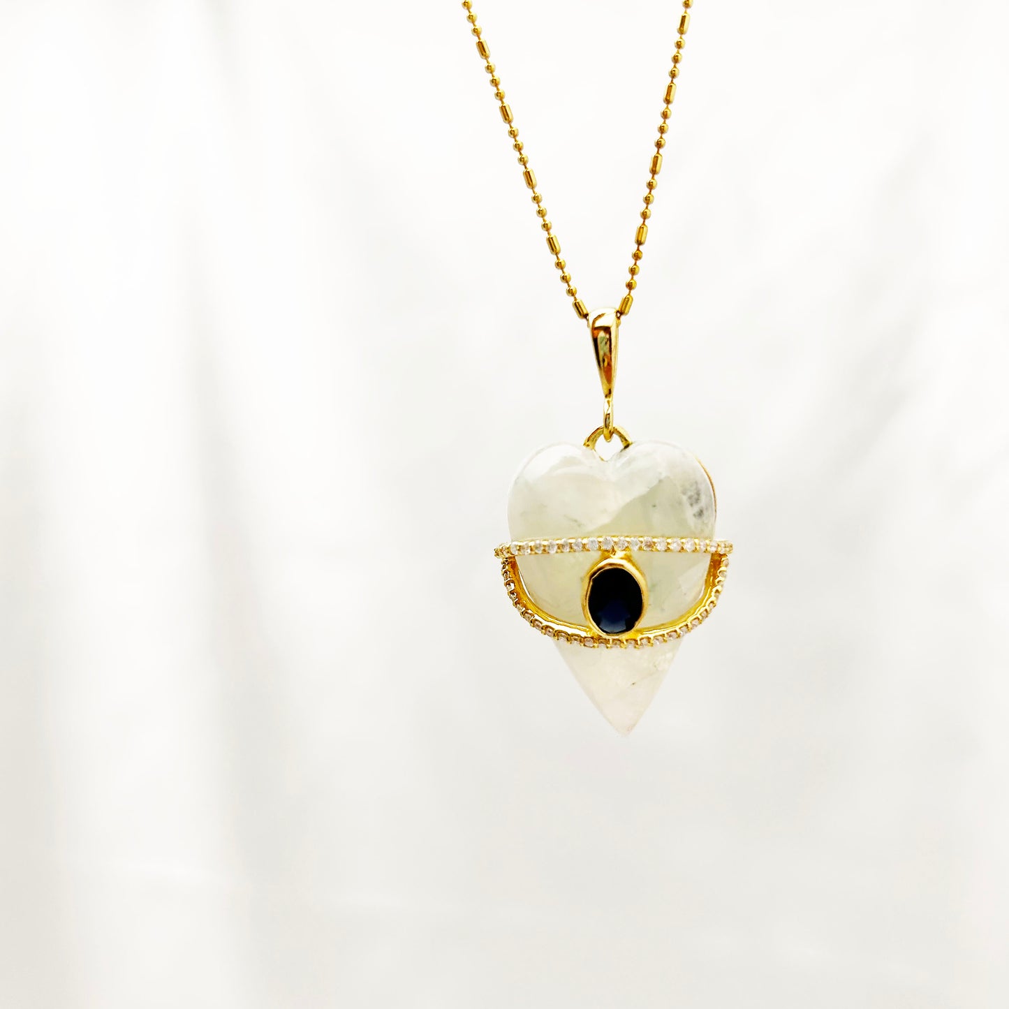 Moonstone Gemstone Heart Necklace | Evil Eye Heart