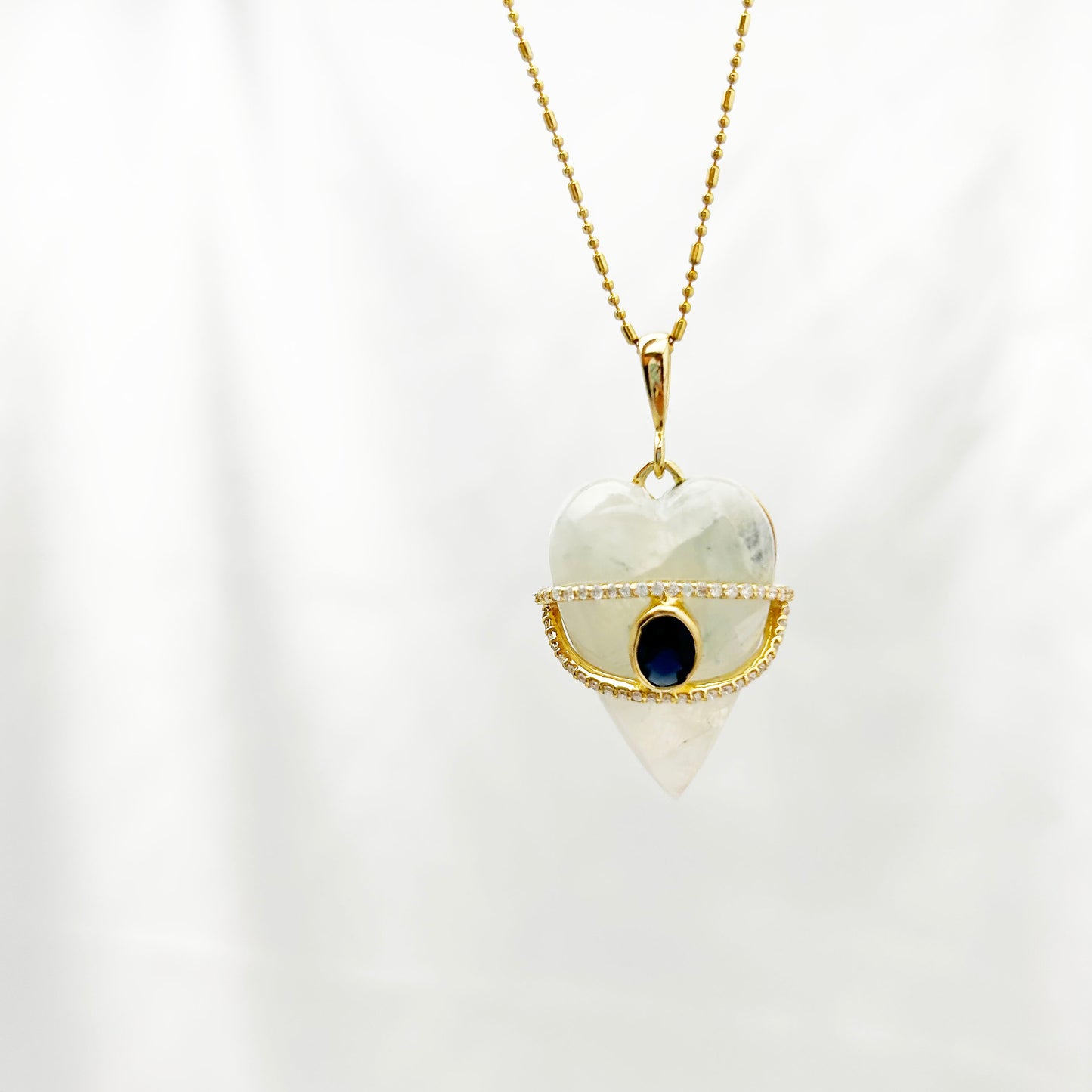 Moonstone Gemstone Heart Necklace | Evil Eye Heart