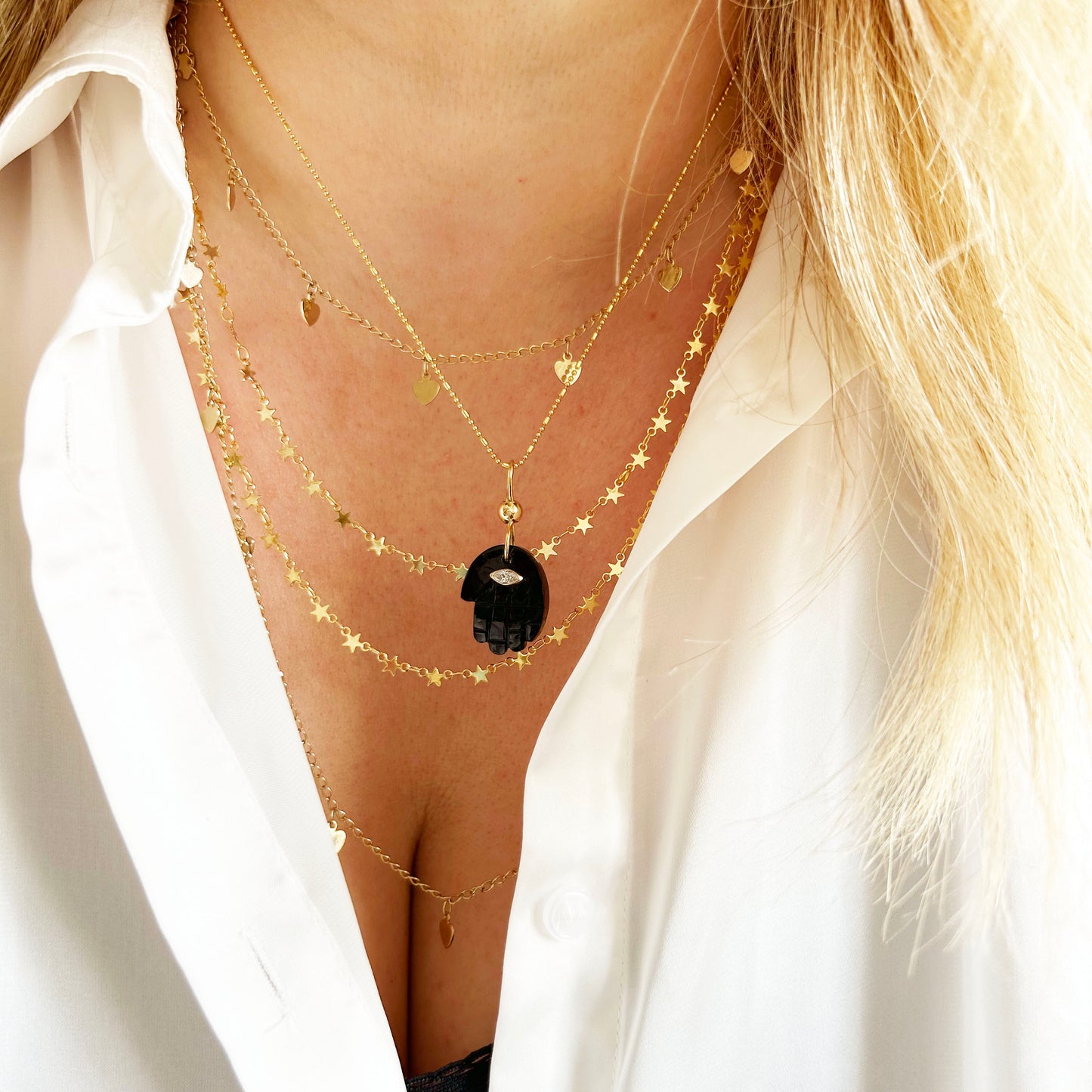 Gemstone Hamsa Charm Necklace | Malachite, Onyx or Lapis