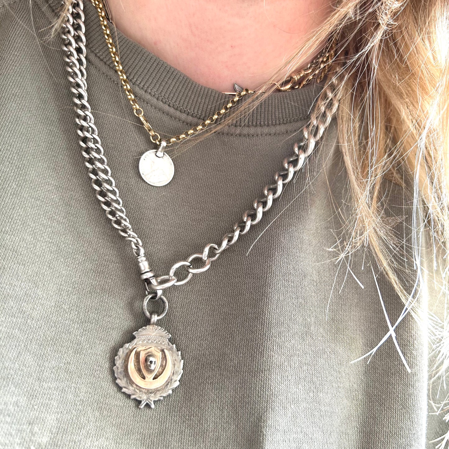 Vintage Sterling Silver Fob | Crescent Skull