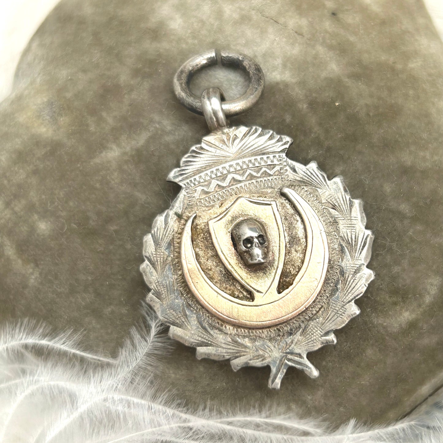 Vintage Sterling Silver Fob | Crescent Skull