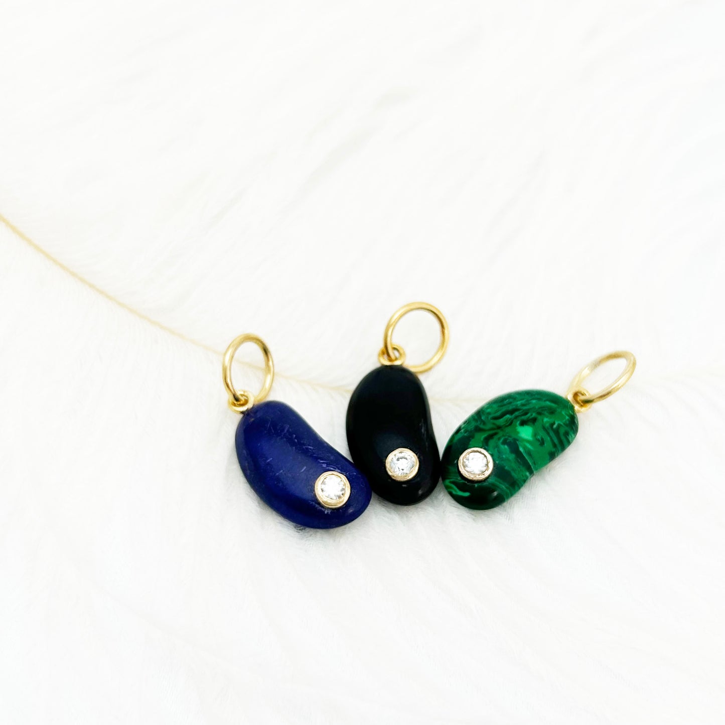 Gemstone Bean Necklace | Onyx, Malachite, Lapis Lucky Charm