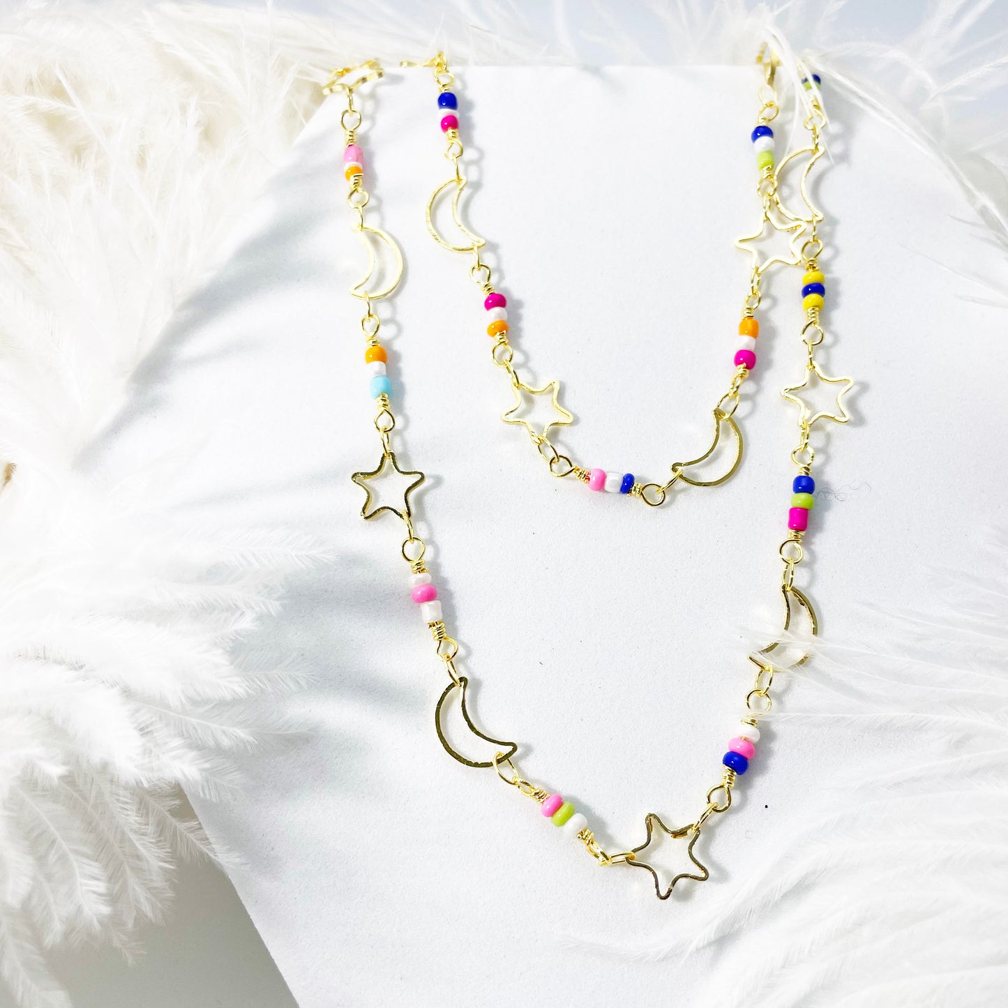 necklace layering neon colour star moon