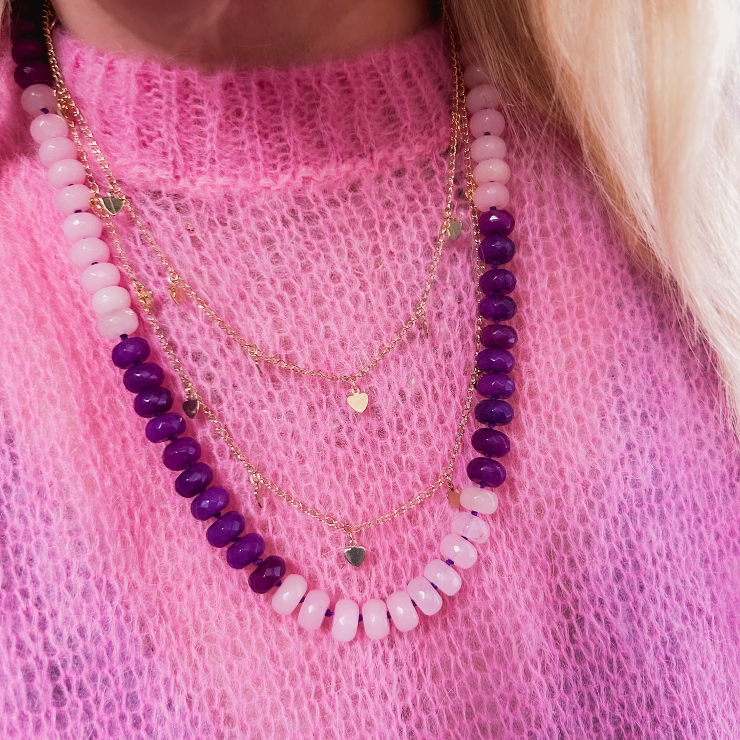 Pink & Purple - Jade Hand Knotted Necklace