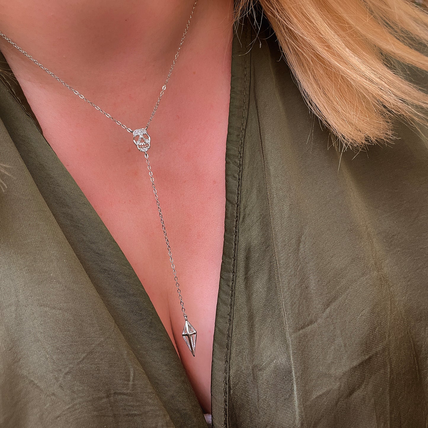 Silver Skull Necklace | Lariat Style