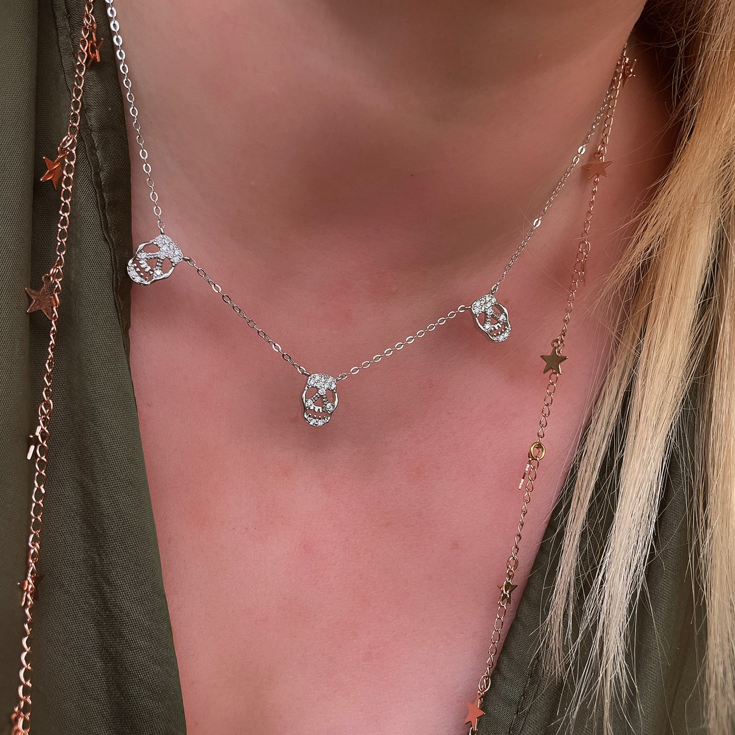 Triple Skull - Sterling Silver Necklace