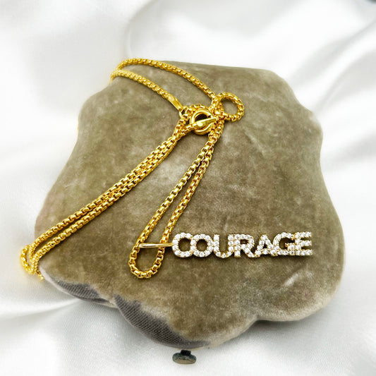 Gold Plated Word Necklace | Courage