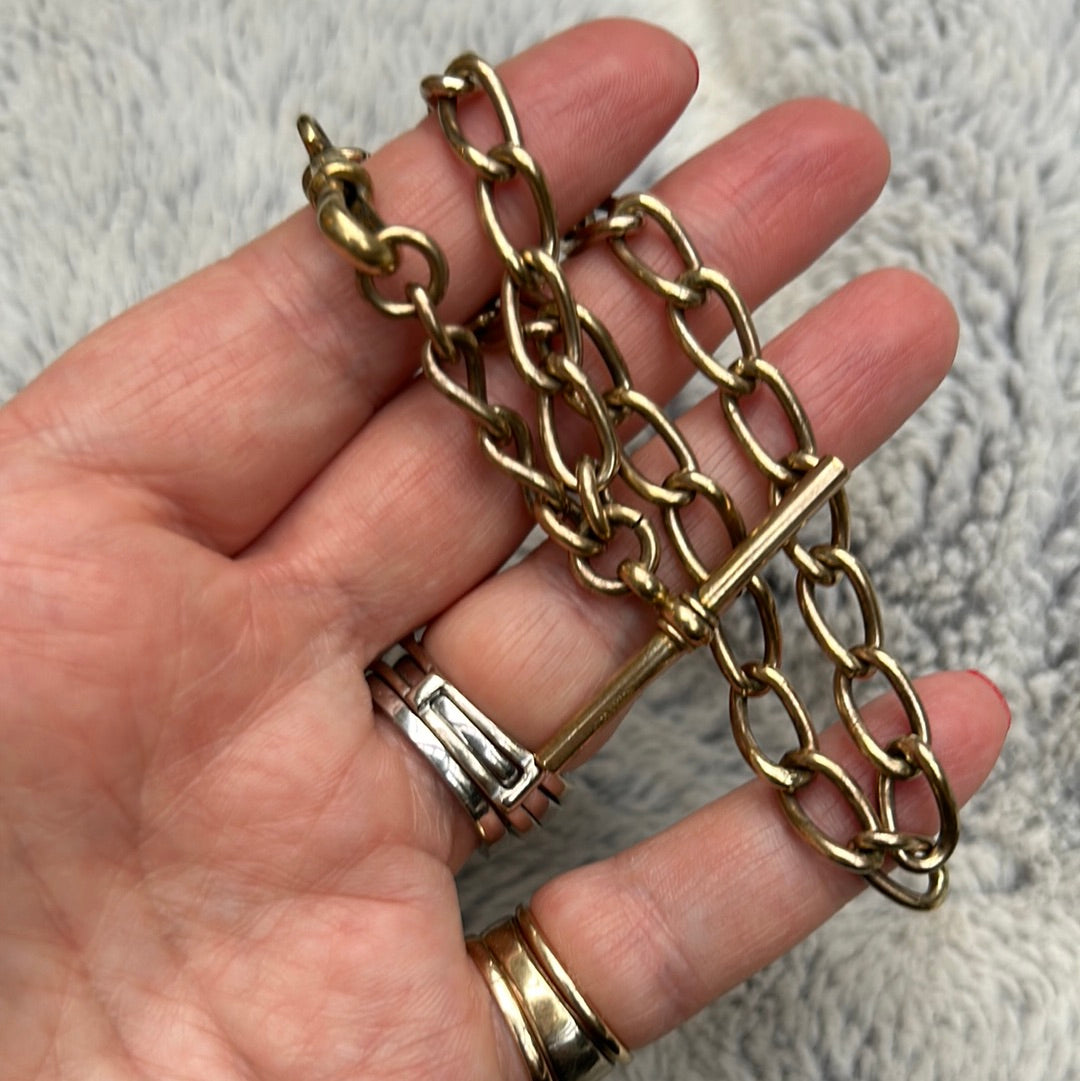 Antique large curb rolled gold watch chain