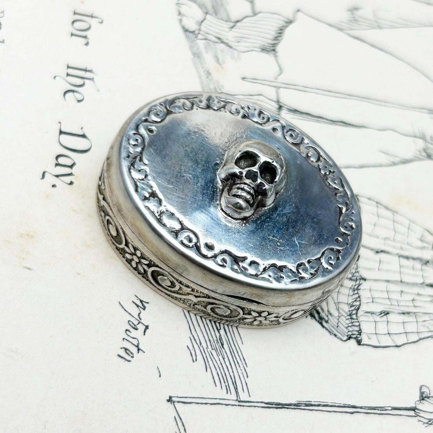 Skull Pill Box | Vintage Sterling Silver