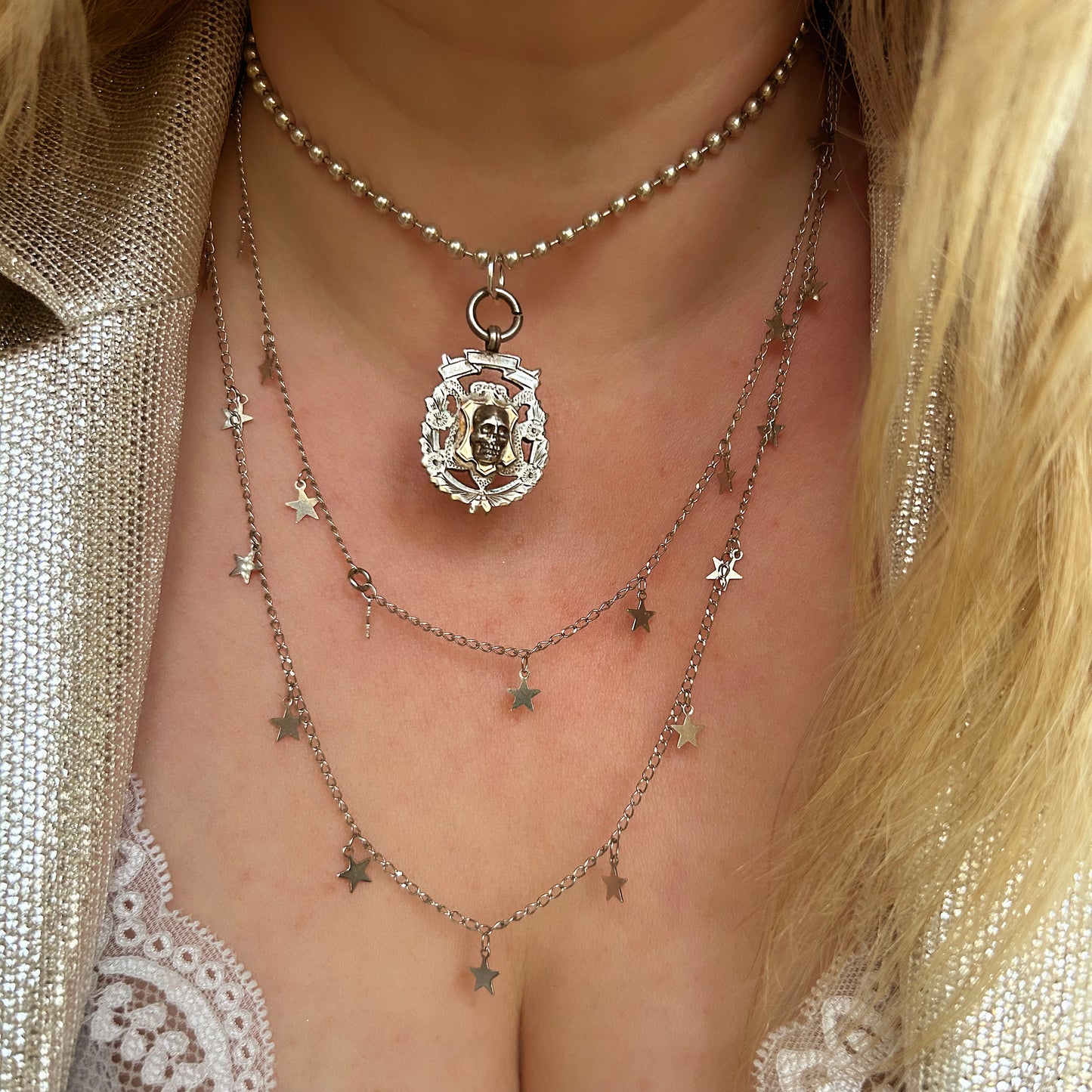 Memento Mori | Vintage Silver Skull Fob Necklace
