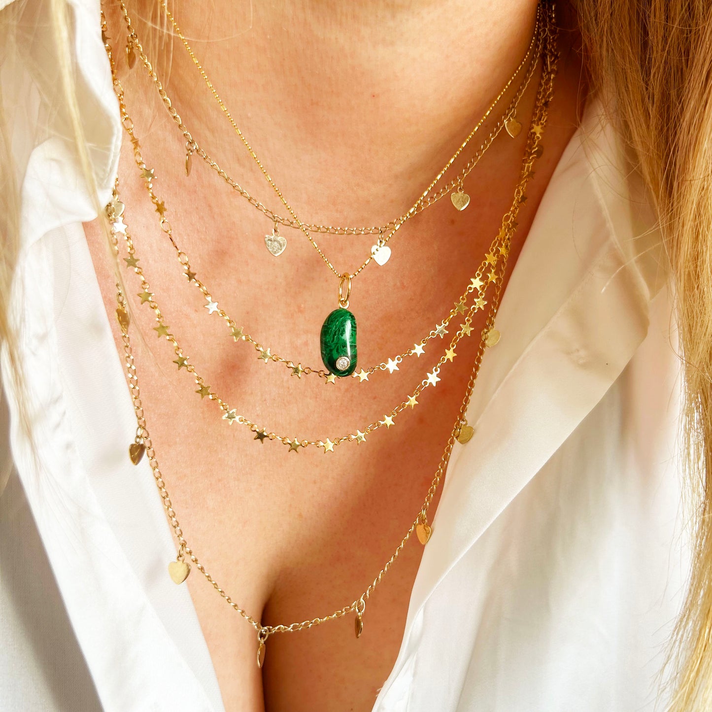 Gemstone Bean Necklace | Onyx, Malachite, Lapis Lucky Charm