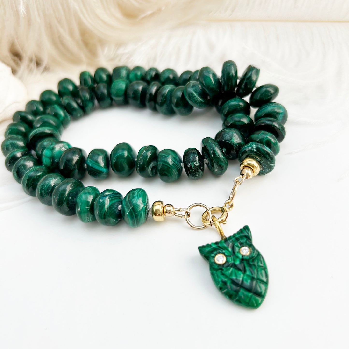 Malachite Gemstone Necklace | Owl