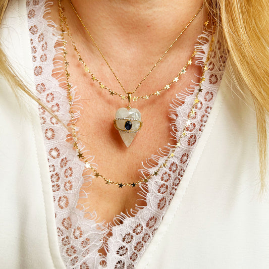 Moonstone Gemstone Heart Necklace | Evil Eye Heart