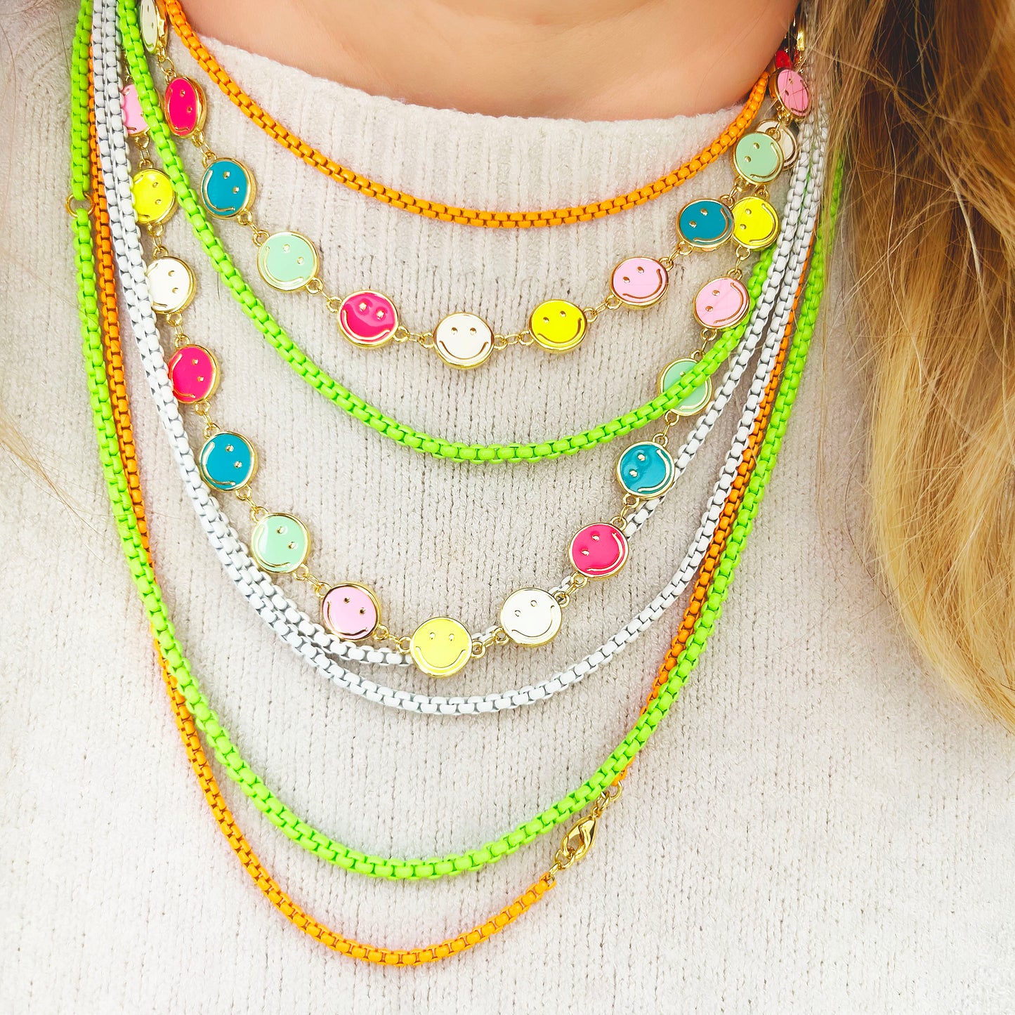 Smiley Face Necklace | Multicoloured Long