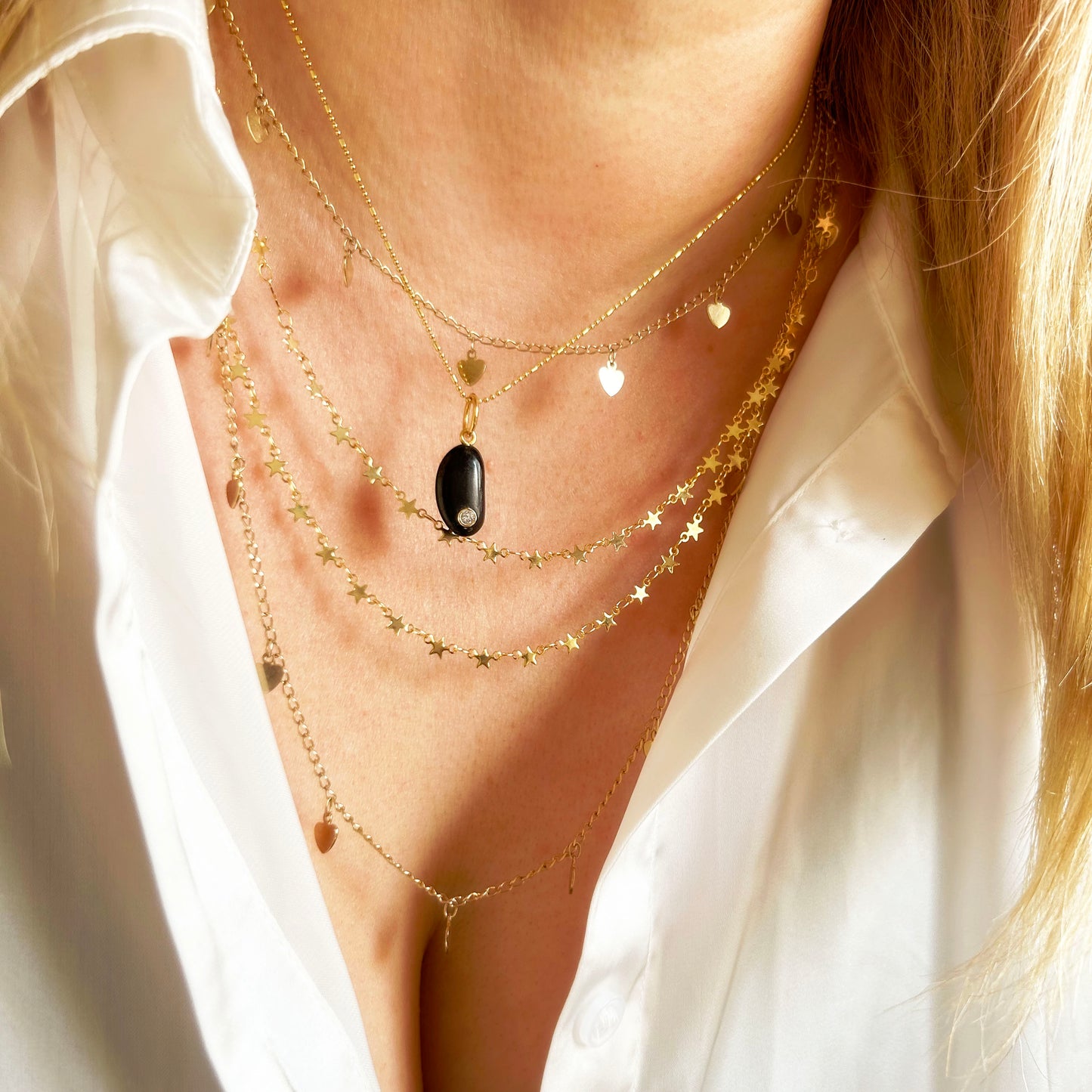 Gemstone Bean Necklace | Onyx, Malachite, Lapis Lucky Charm