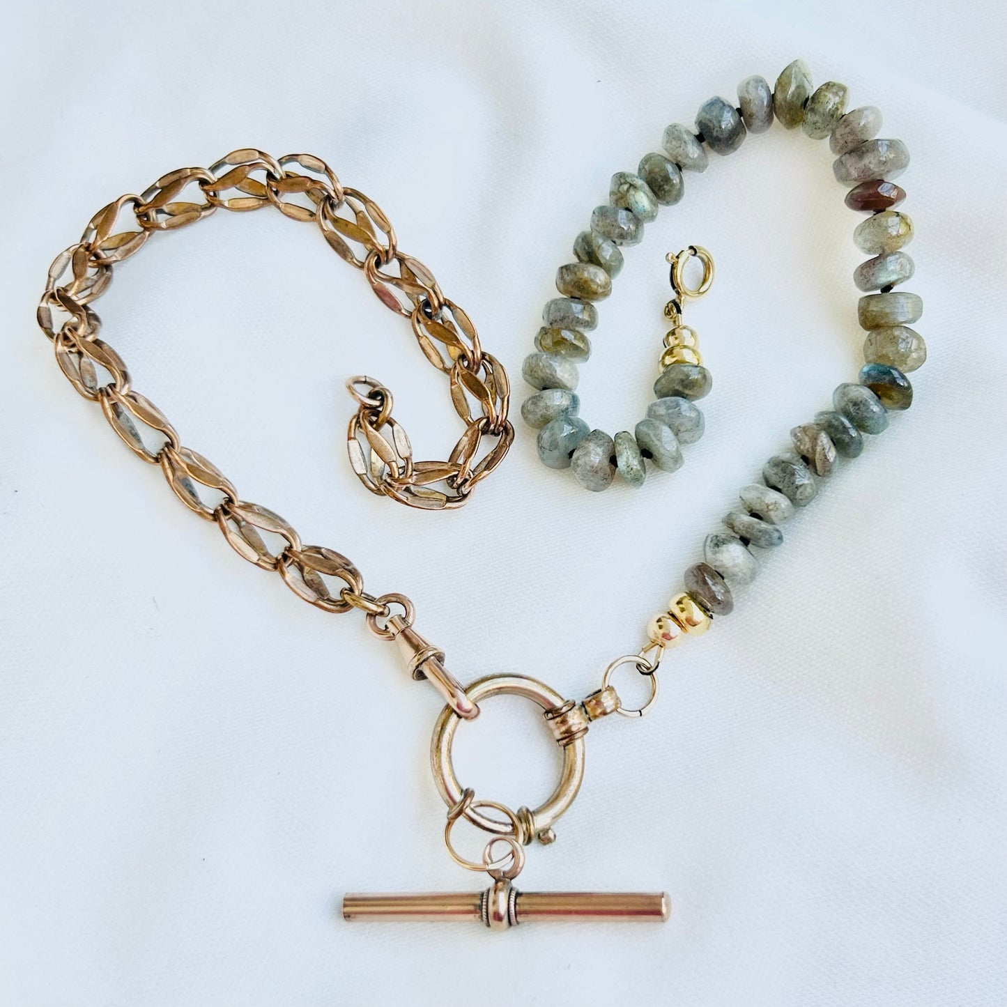 Handmade Labradorite and Rose Gold Rolled Gold Necklace