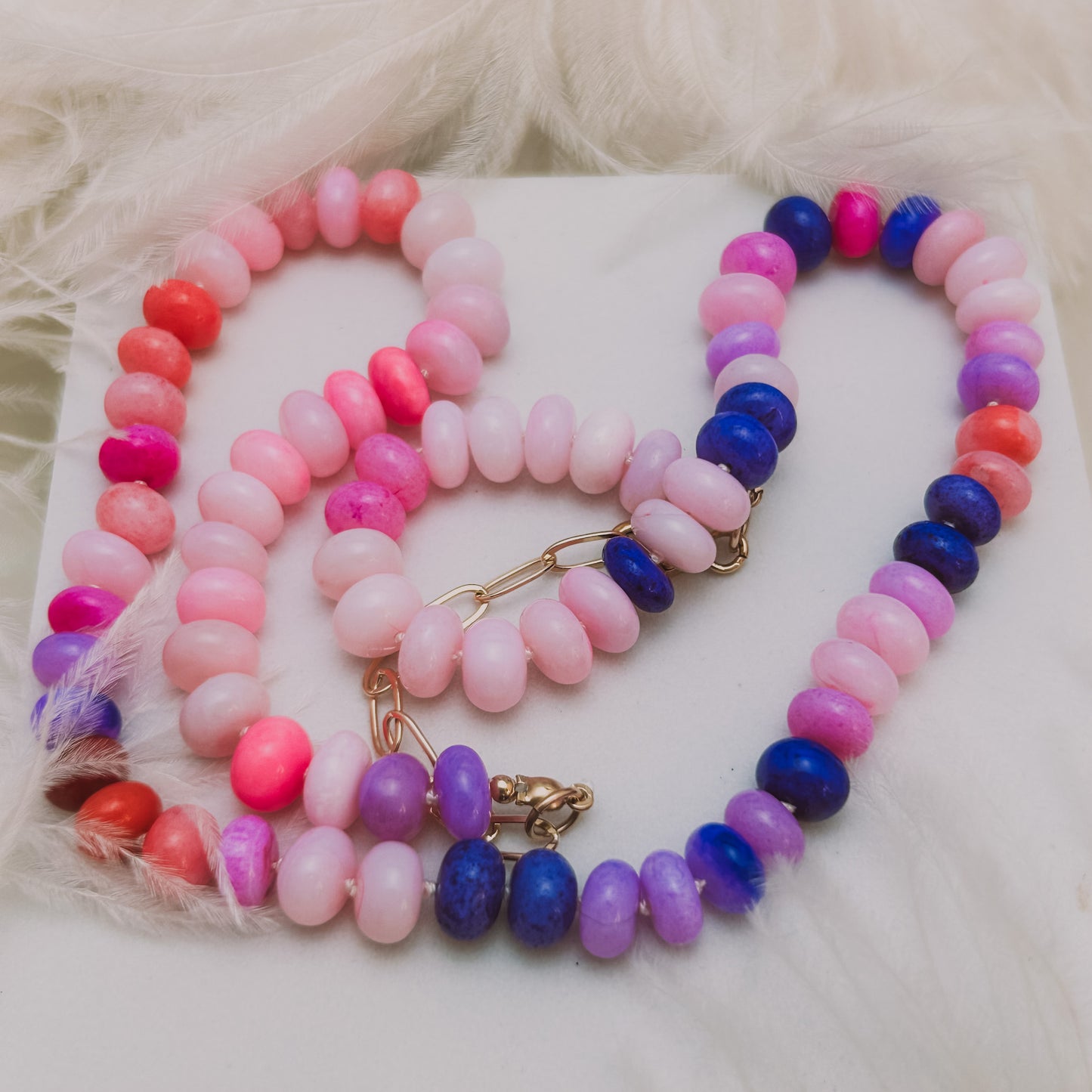 Gold Gemstone Necklace | Pink Opal Dopamine