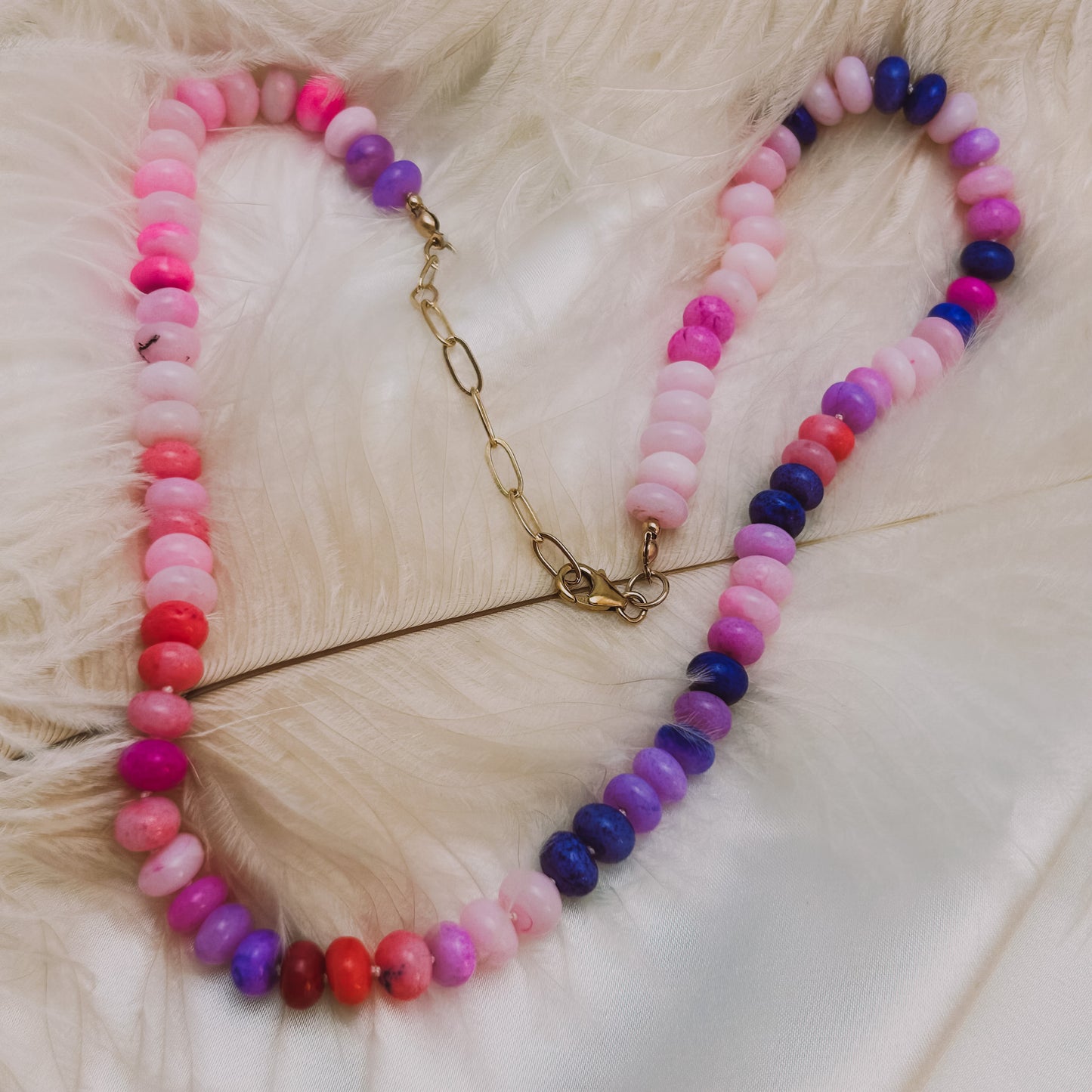 Gold Gemstone Necklace | Pink Opal Dopamine