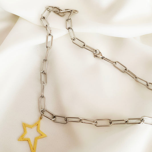 Gold Star - Mixed Metal Chunky Necklace