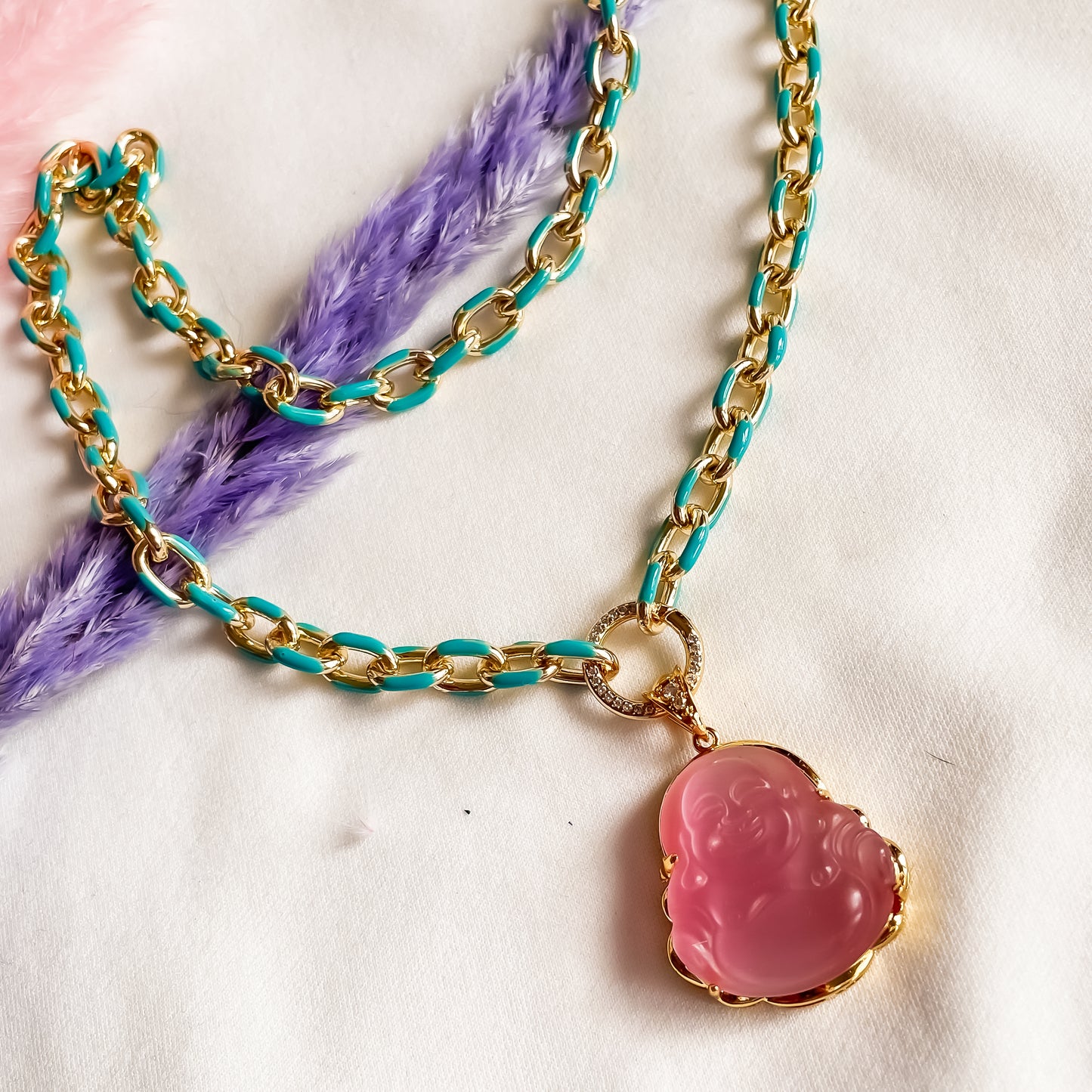 Neon Summer - Pink & Blue Buddha Necklace