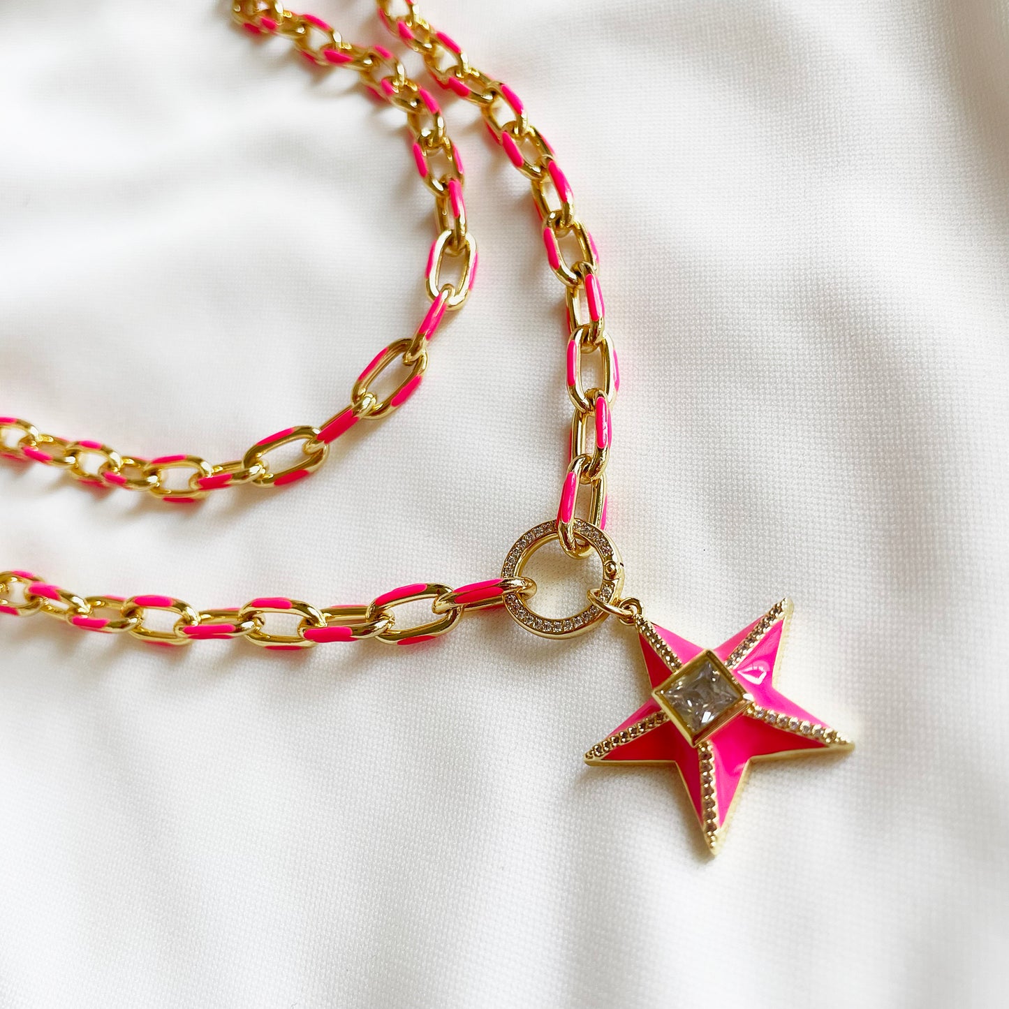 Shining Star - Neon Pink & Gold Necklace
