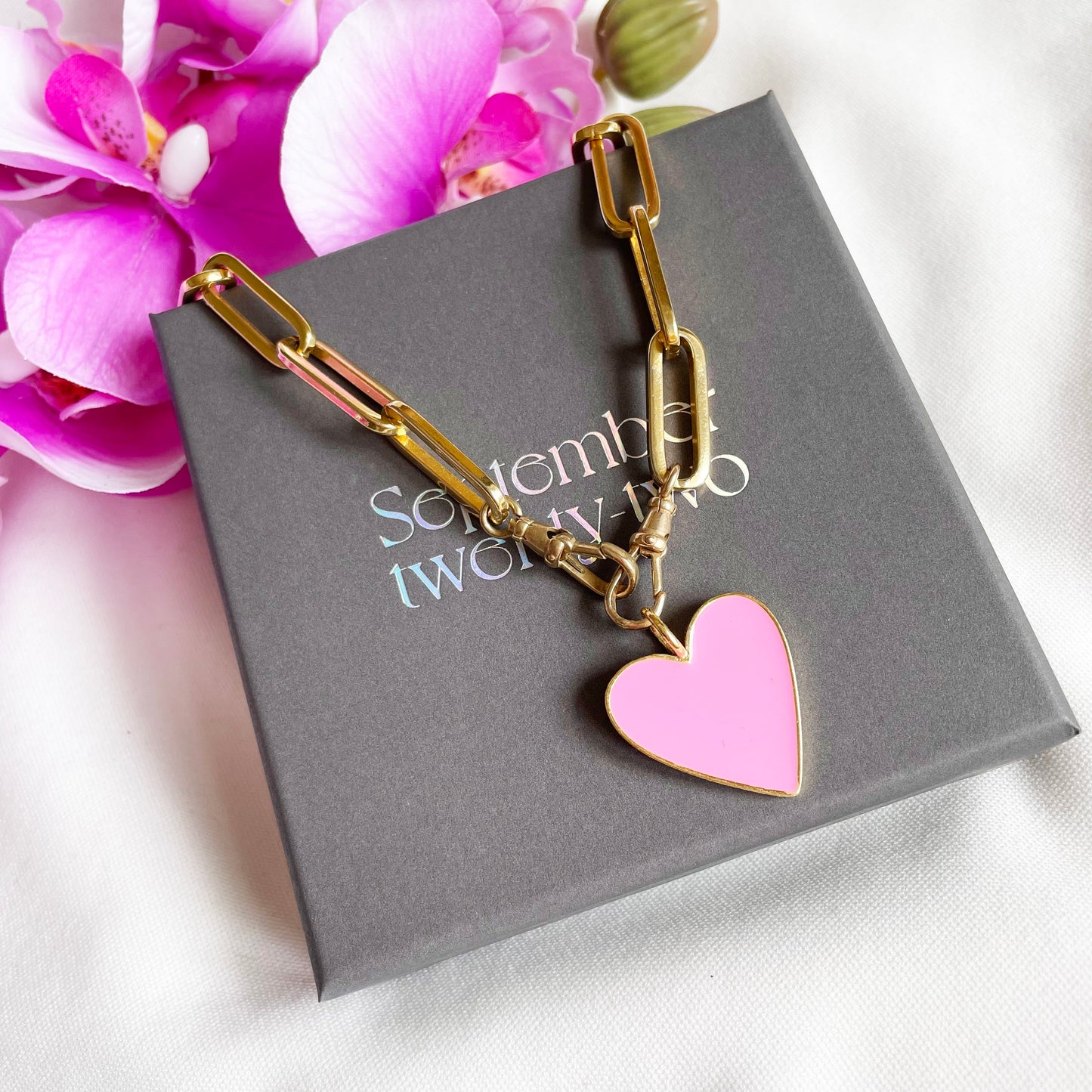 Pink Heart Gold Necklace