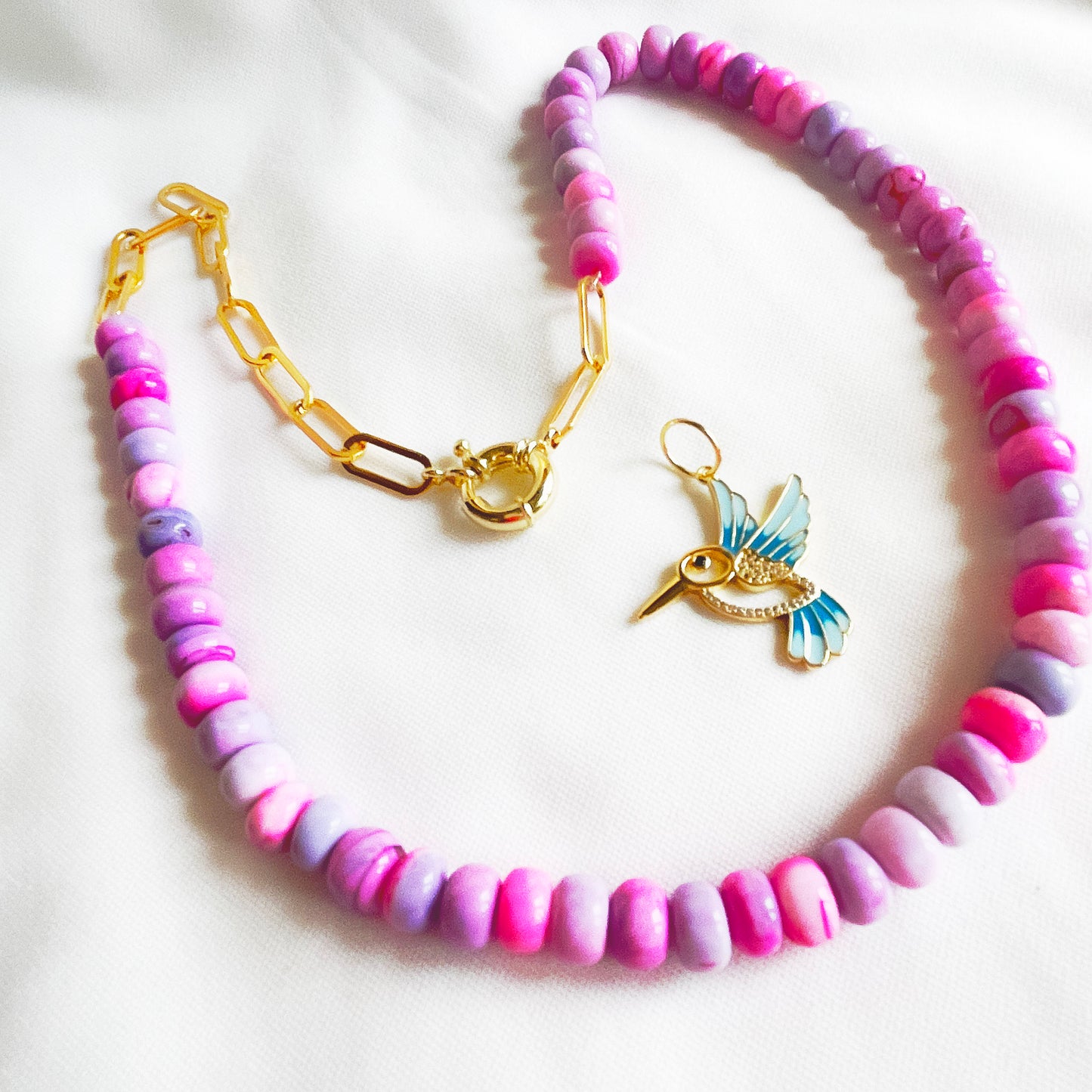 Hummingbird - Pink Opal Necklace