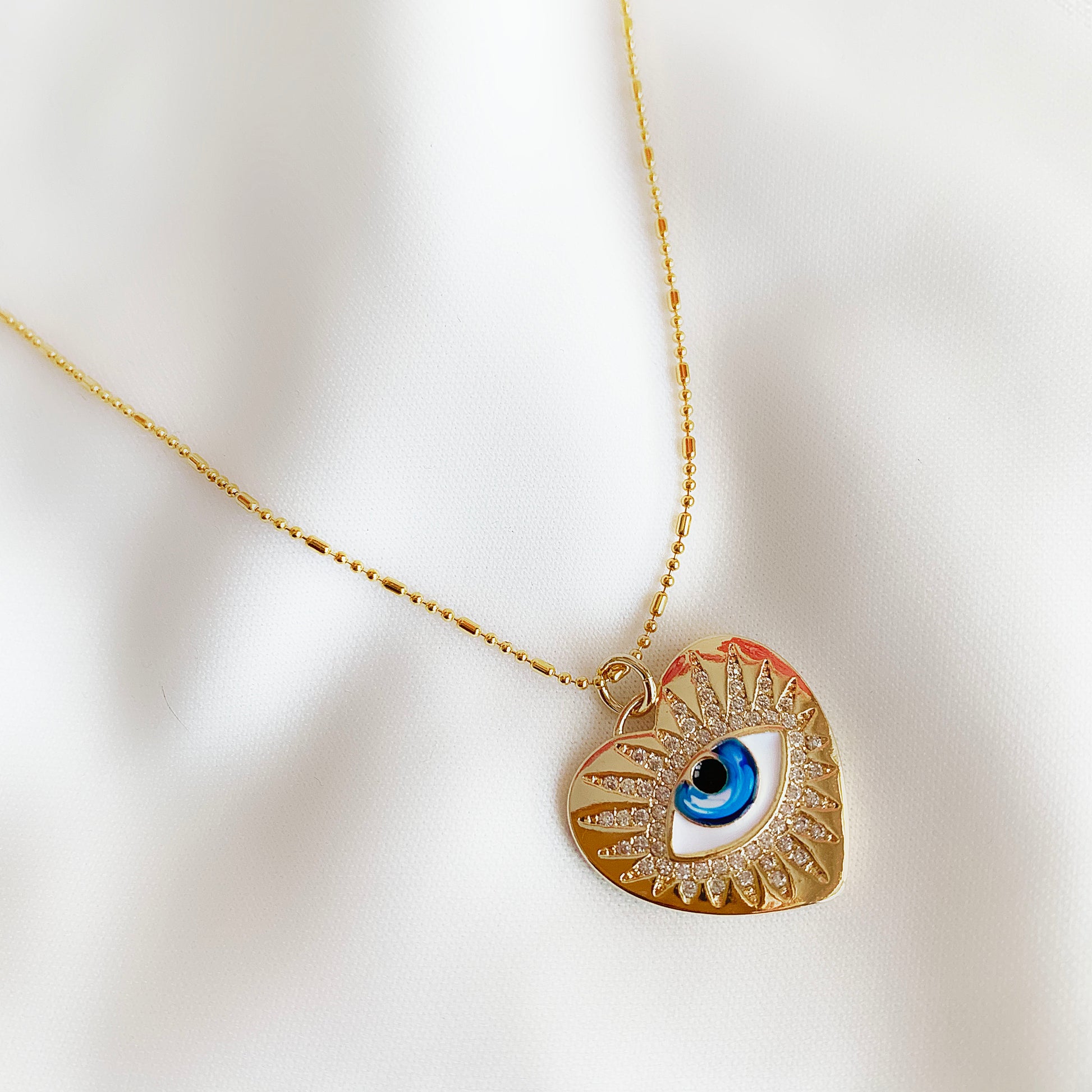 gold blue evil eye necklace gift