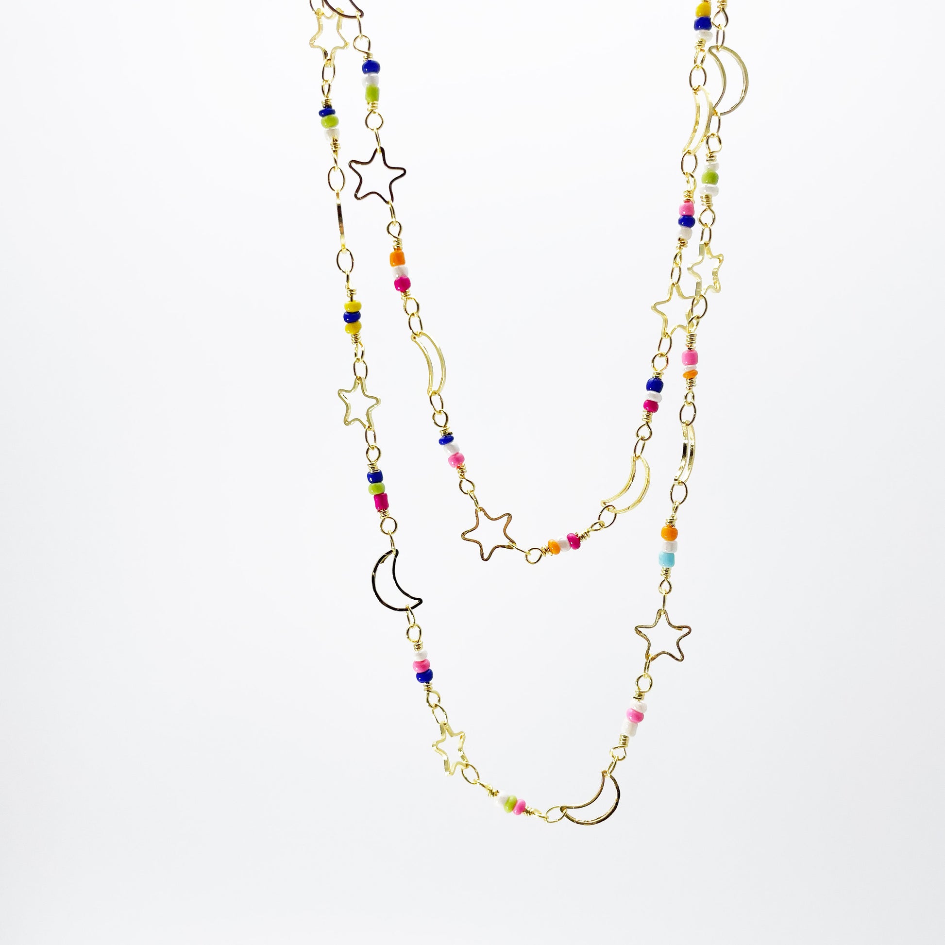 neon star moon layering necklace