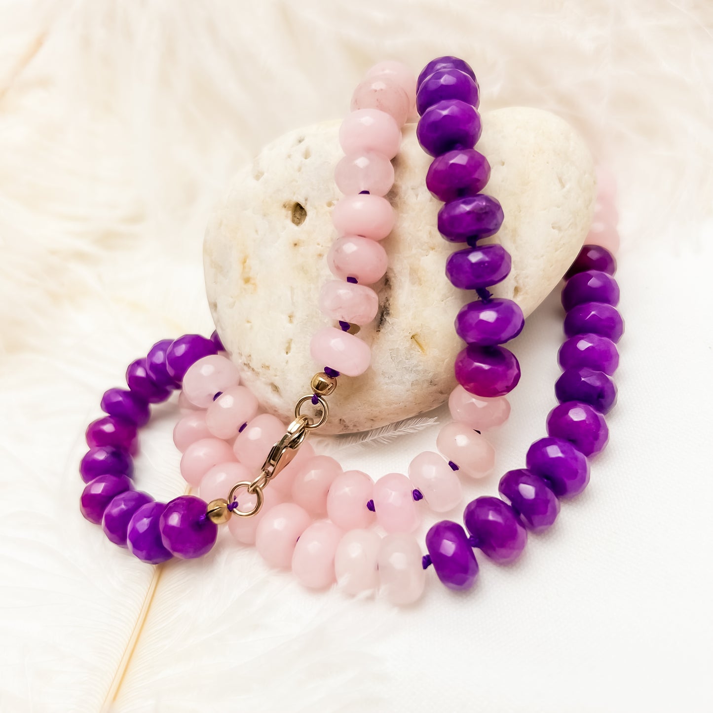 Pink & Purple - Jade Hand Knotted Necklace
